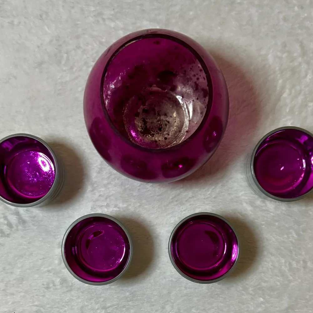 Crate & Barrel Pink and Silver Candle Holder Set